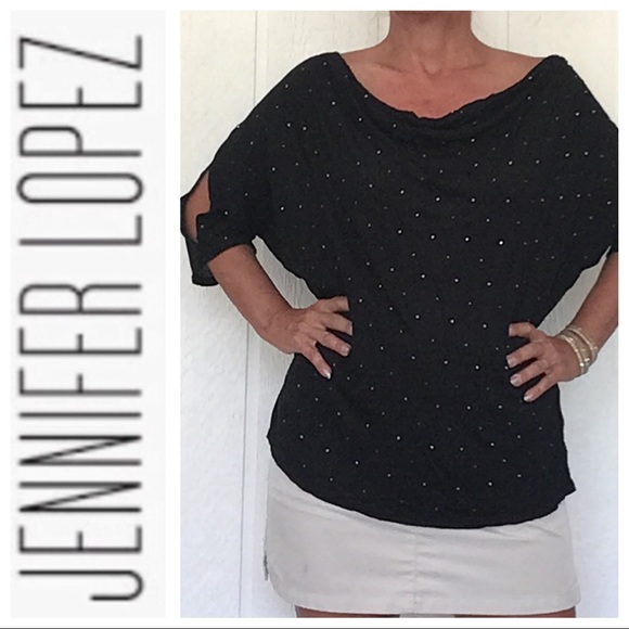JENNIFER LOPEZ BLACK COLD SHOULDER STUDDED TOP SHIRT 1X - Picture 1 of 12